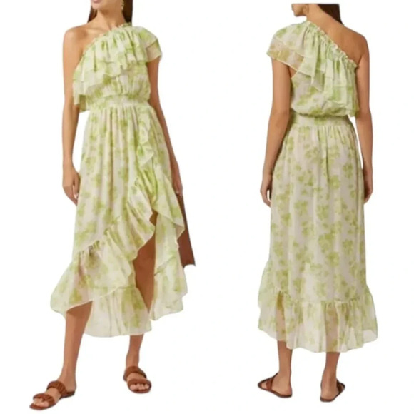 Misa Rumi One Shoulder Asymmetric Ruffle Floral Print Chiffon Dress Size S NWT - Picture 1 of 13